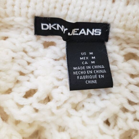 DKNY Cream Open Knit Cowl Neck Wool Sweater Size M - Picture 15 of 16